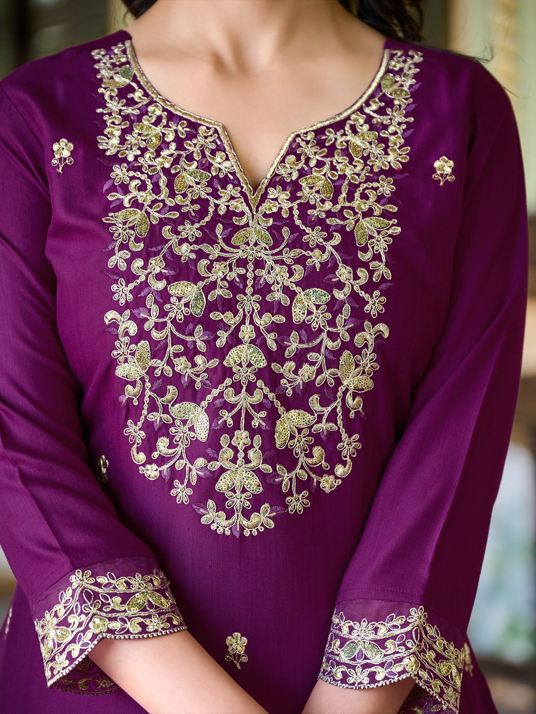 Purple Color Beautiful Partywear Silk Dress