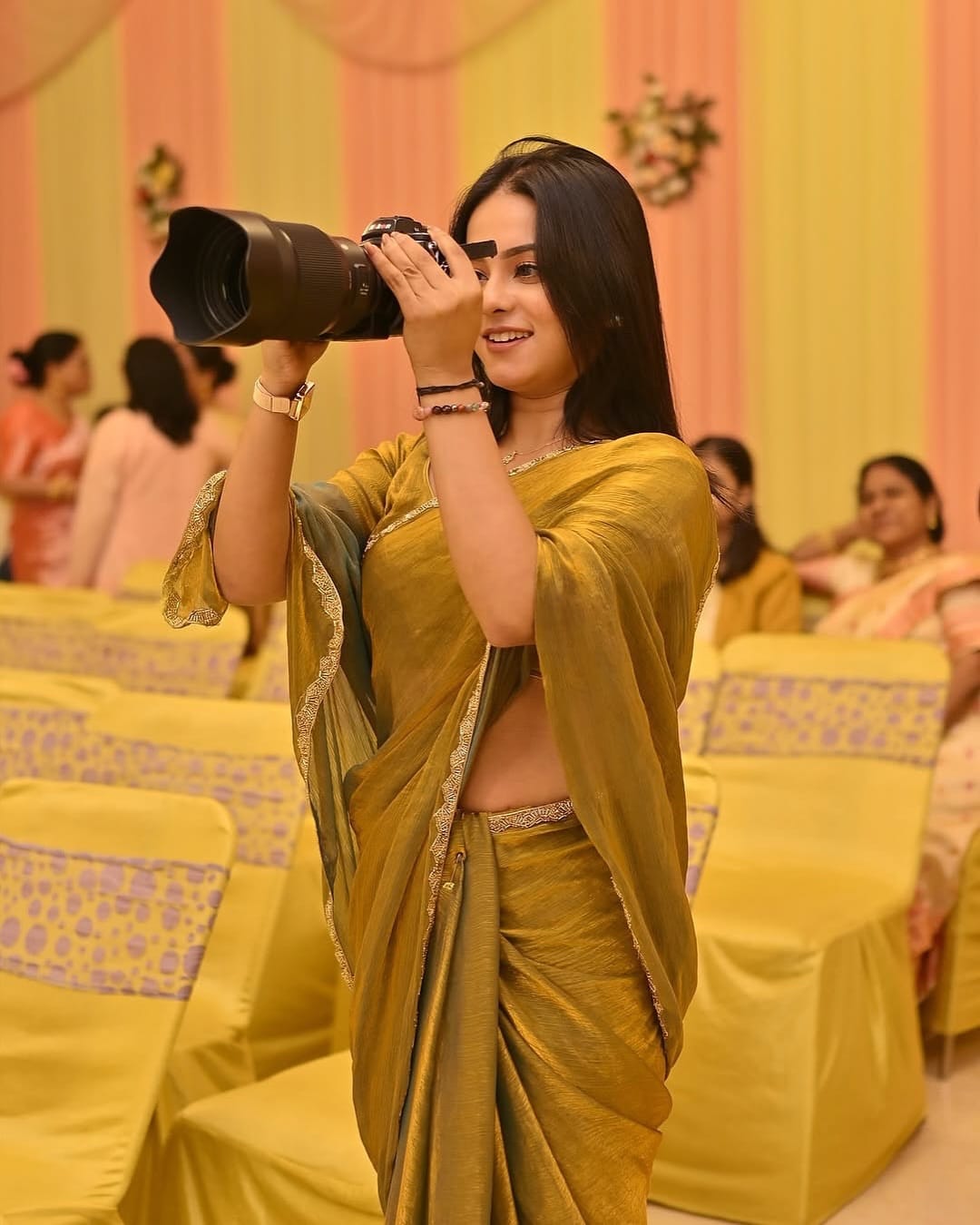 Golden Color Beautiful Partywear Saree