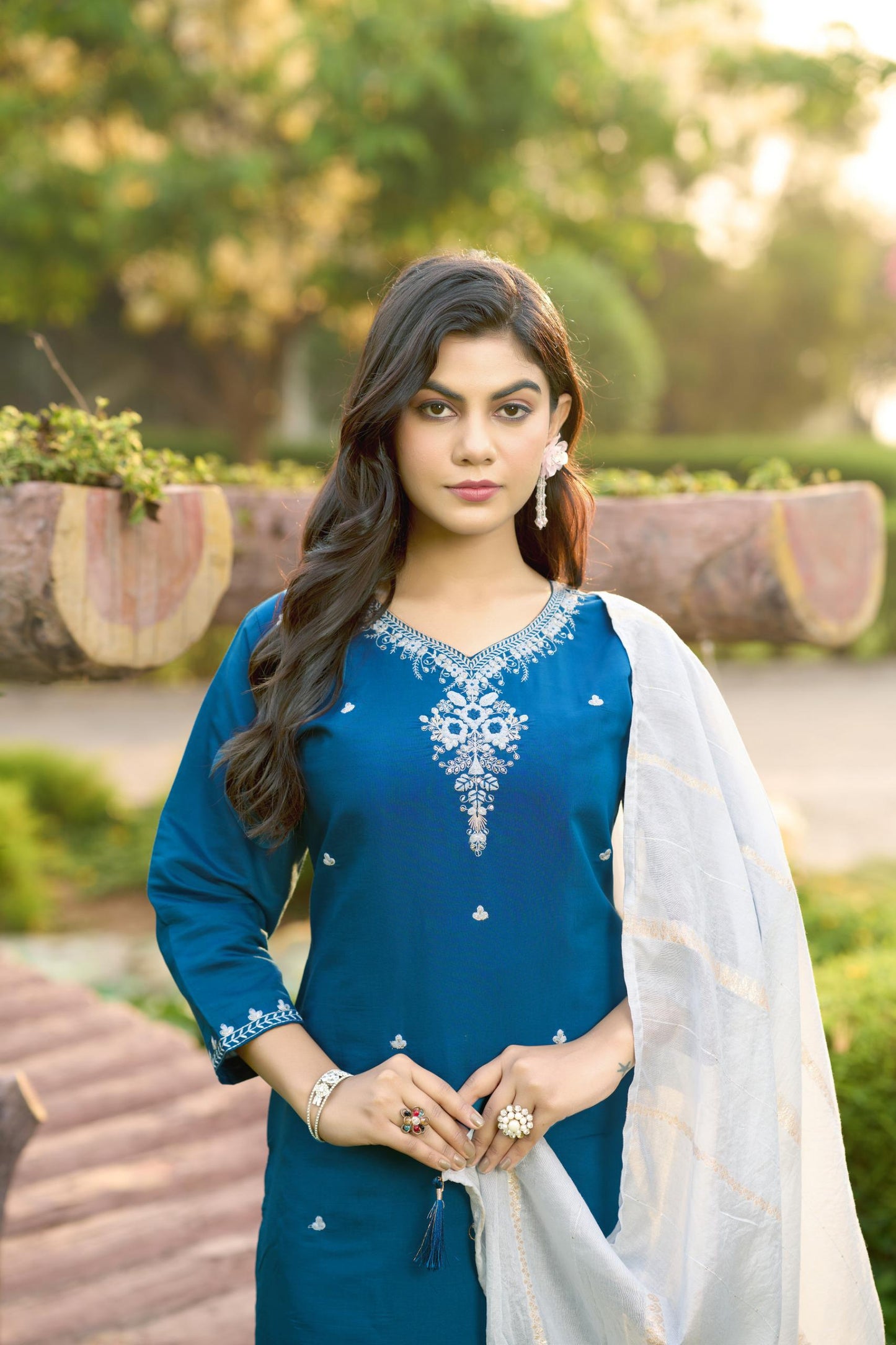 Blue Color Beautiful Summer Wear Dress in Roman silk Fabric