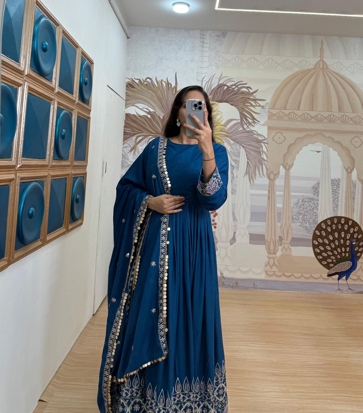 Blue Color Beautiful Anarkali gown in Rayon Fabric