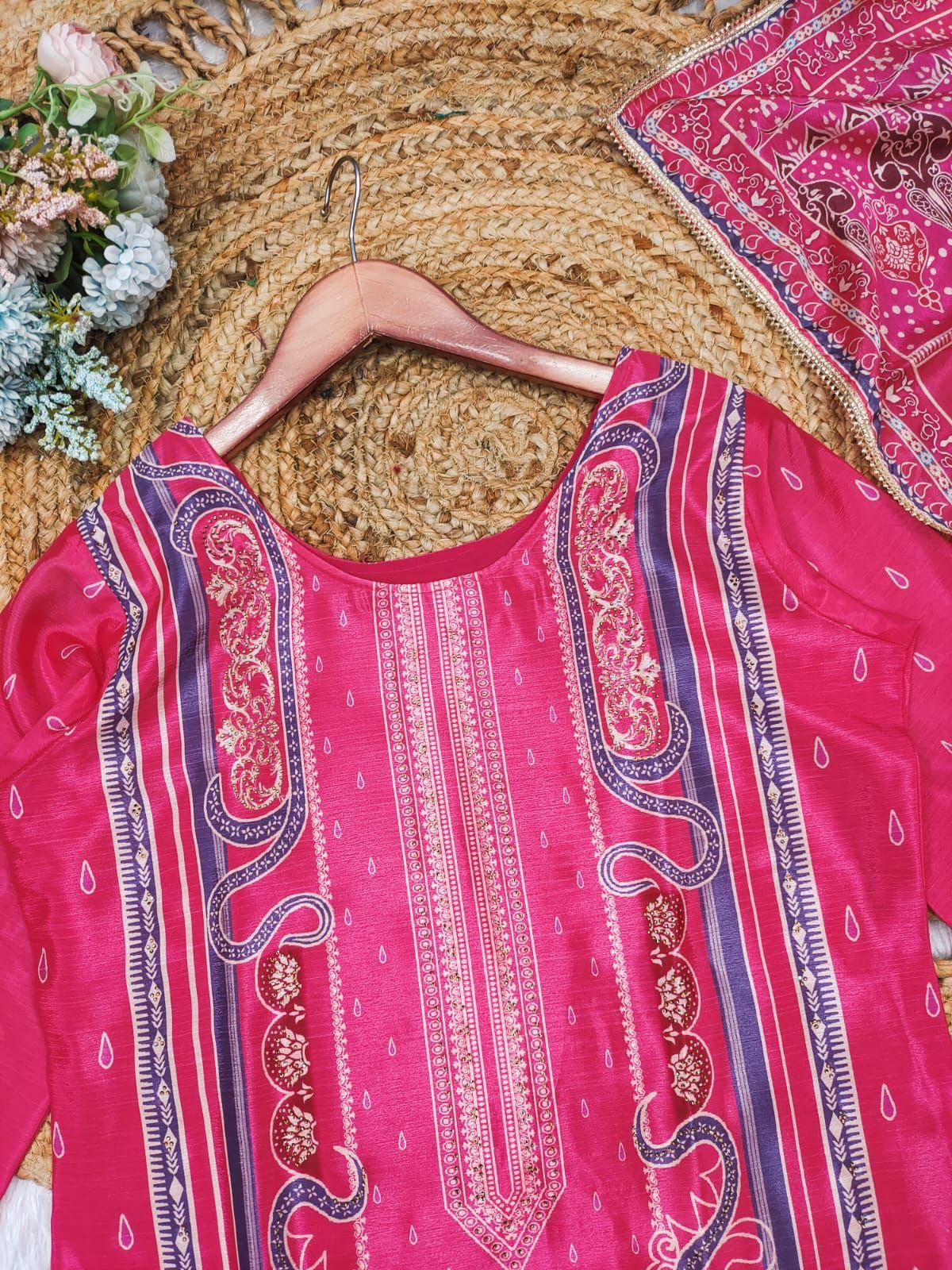 pink colour beautiful partywear dress in chinon fabric