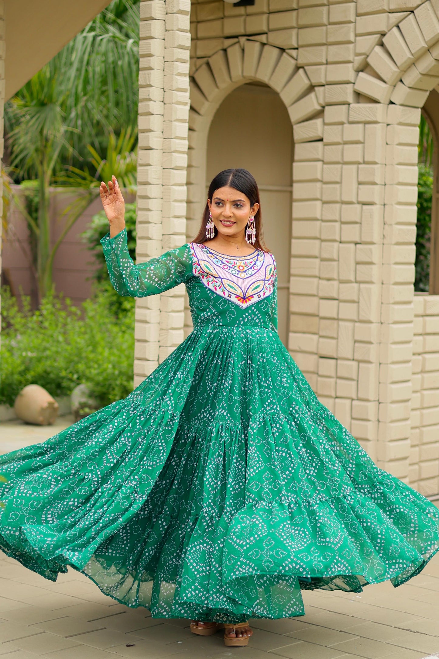 Green Color Beautiful Georgette Fabric navratri Gown