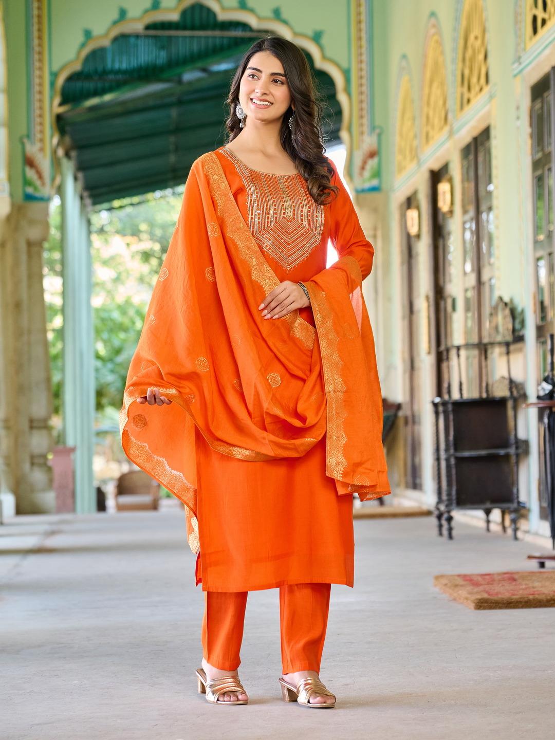 orange color beautiful Roman Silk Dress