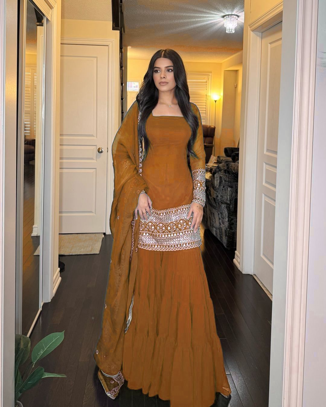 musturd yllow color sharara dress in georgette fabric
