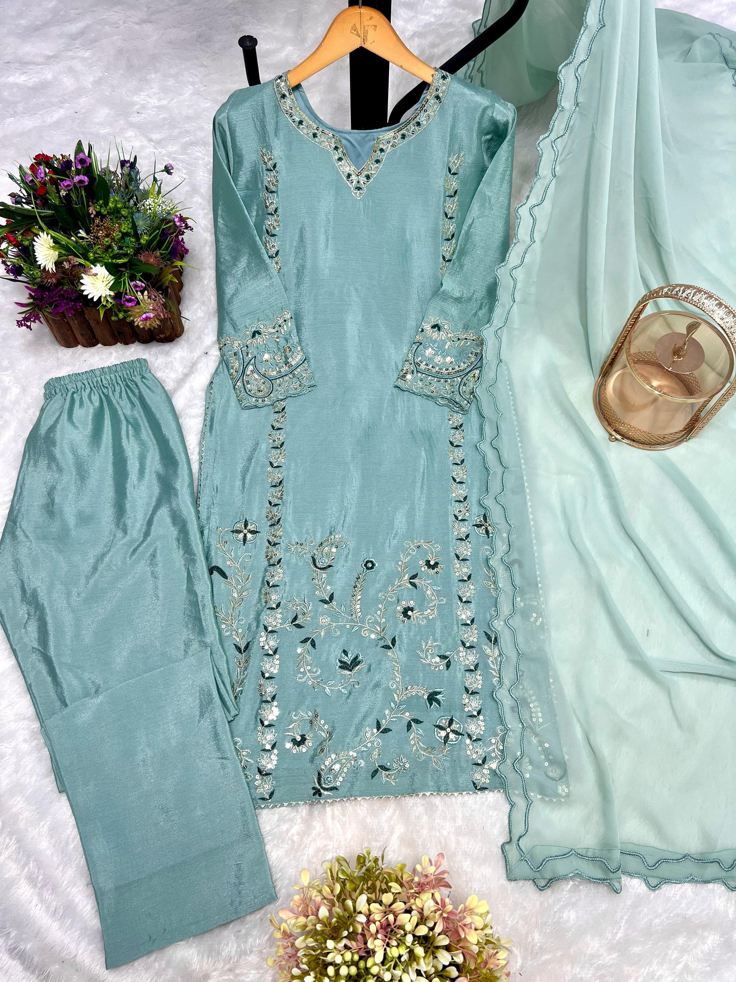 Traditional Collection 3 Piece Long Kurti With Bottom And Beautiful Dupatta