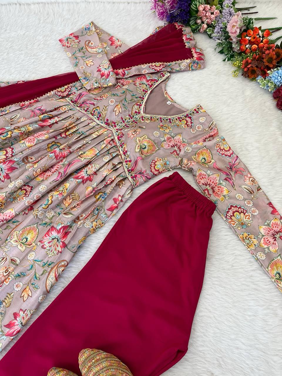 Beautiful Partywear Chinon Fabric Suit