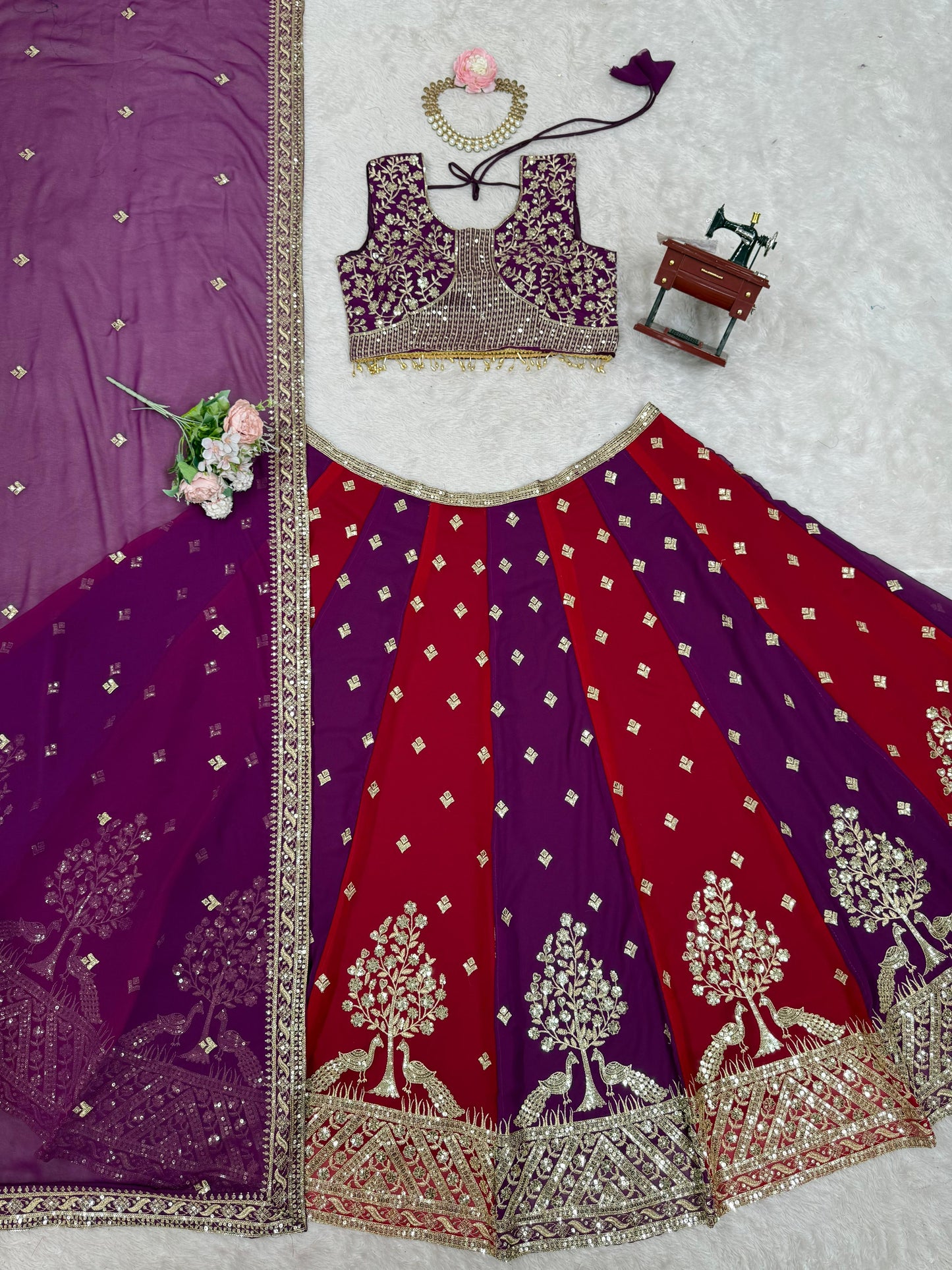 beautiful colorful lehenga choli in goergette fabric