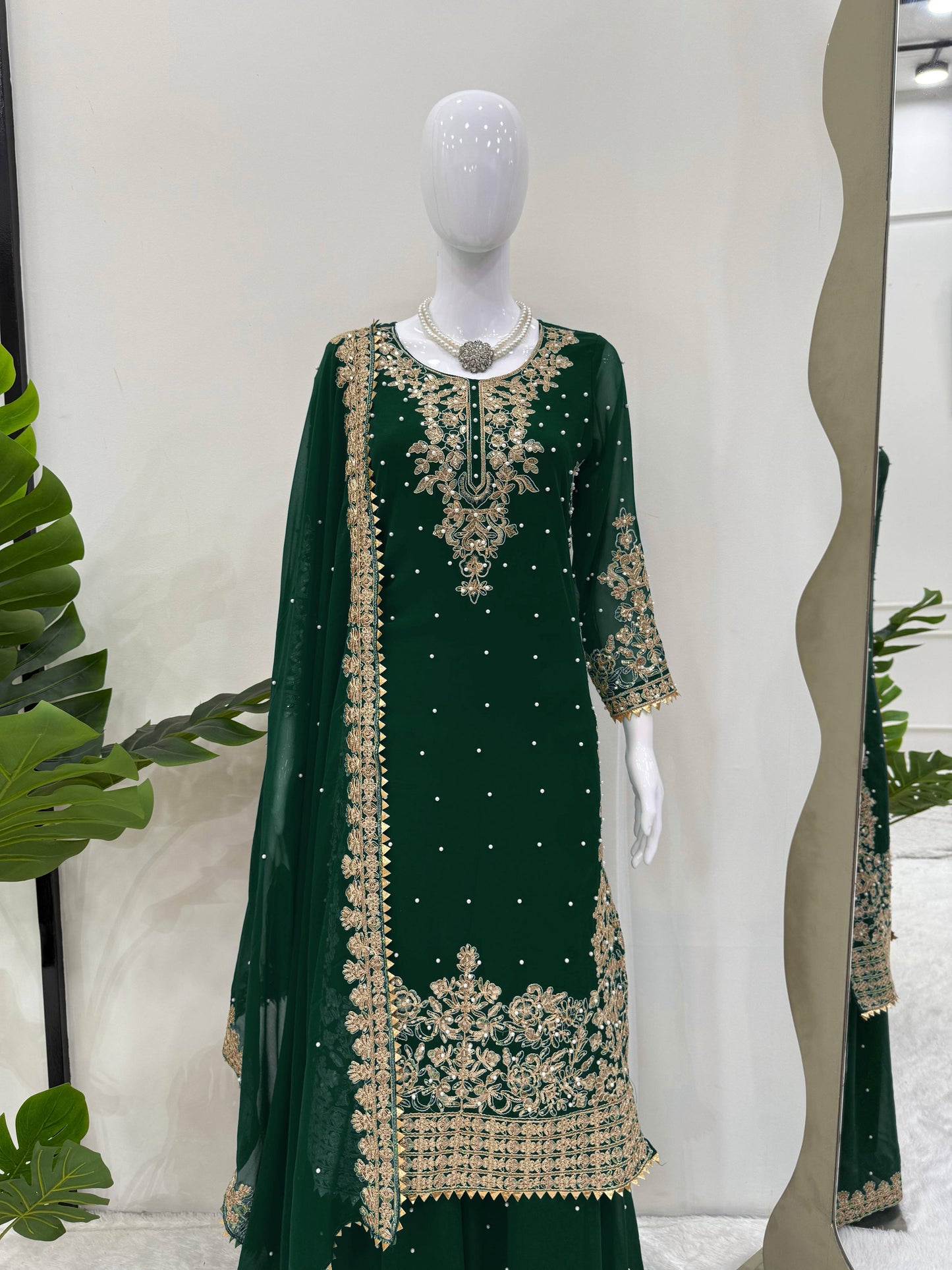Green Color Beautiful Georgette FAbric Plazo Dress