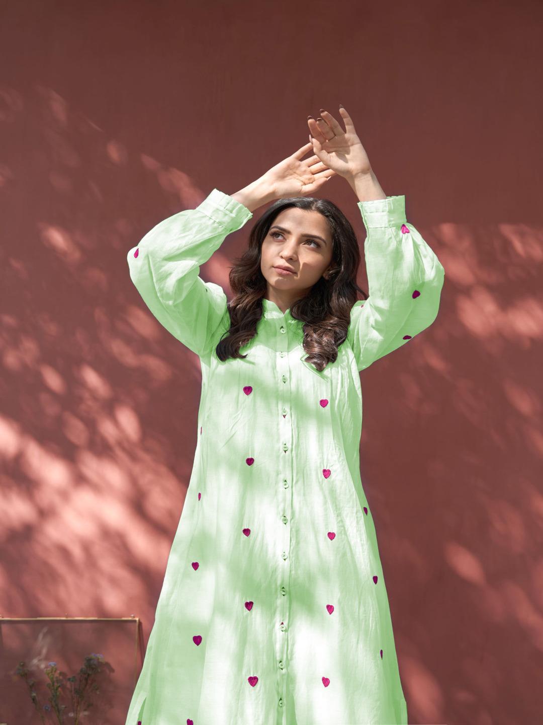Green Color Beautiful Cotton Wear Kurti Pent Set