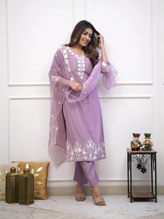 Purple Color Beautiful Dress in Silk Fabric