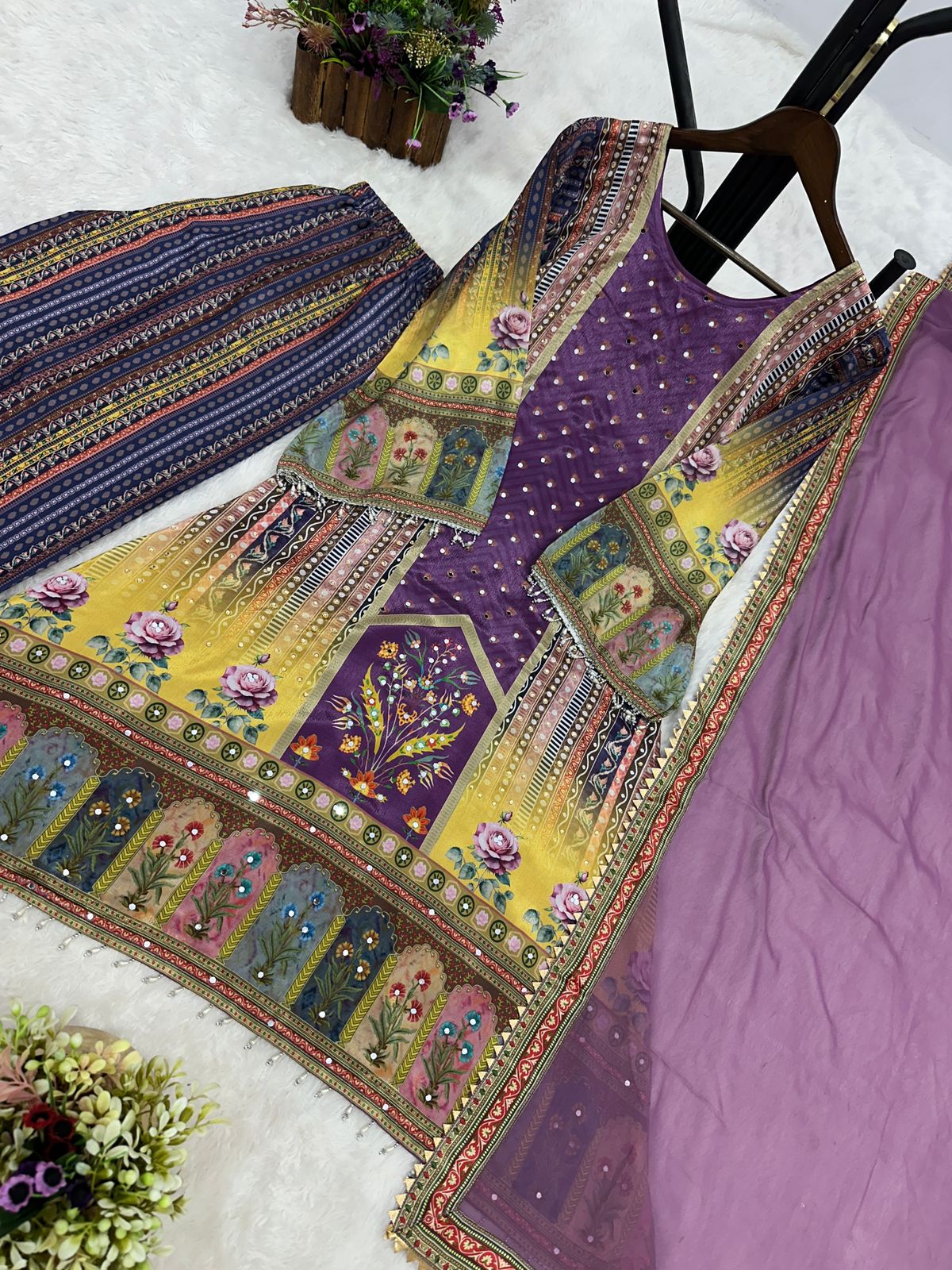 fancy design with digital printed a-top- plazzo with dupatta