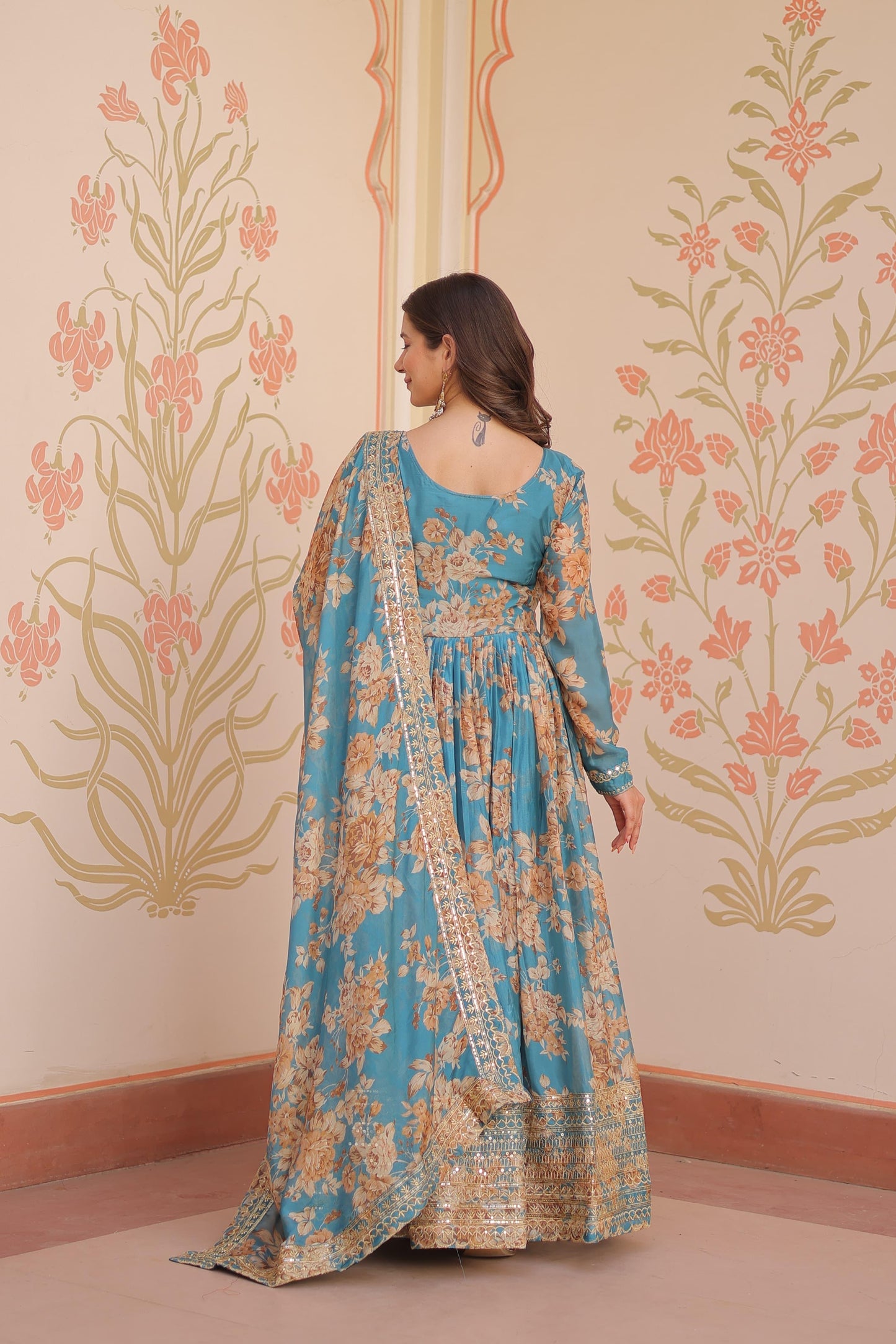 Designer Readymade Gown-Dupatta Collections in Silk Fabric