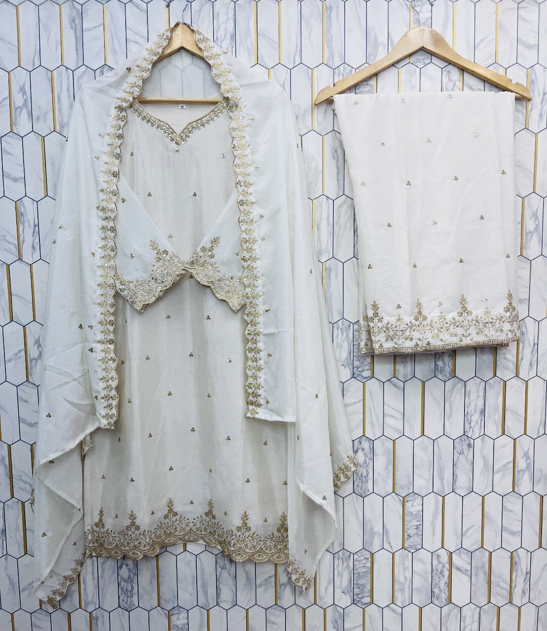 White Color Festival Wear Dress in Chinon Silk Fabric