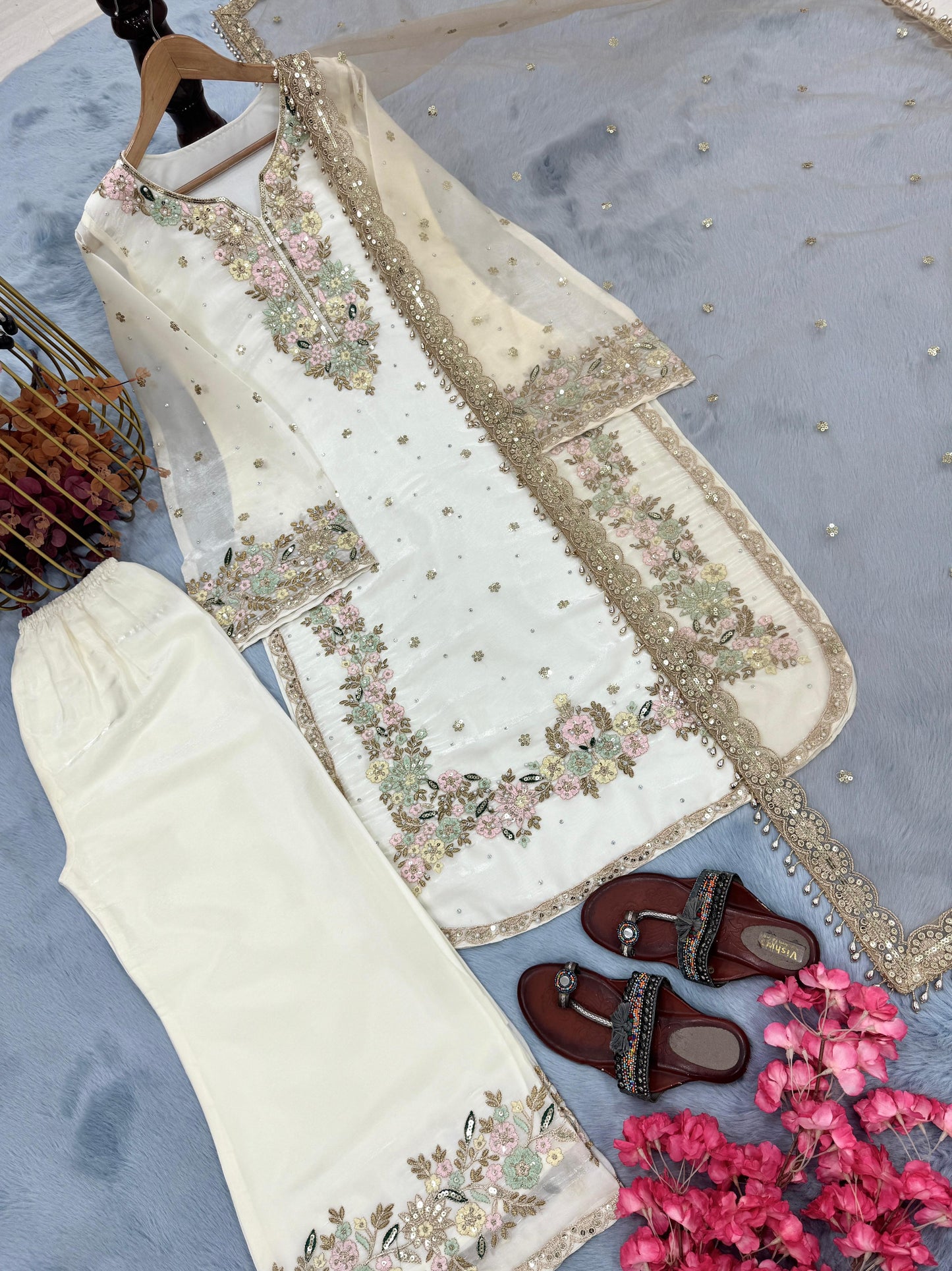 White Color Beauitful Partywear DRess in Jimmi Choo fabric