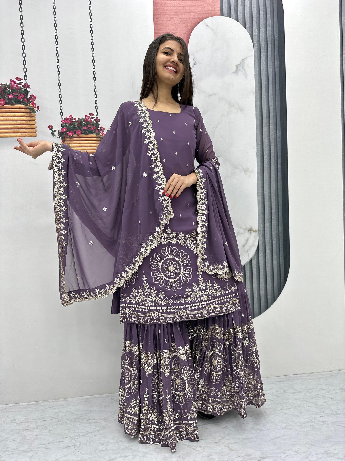 Beautiful Sharara Suit For Party Function in Georgette Fabric