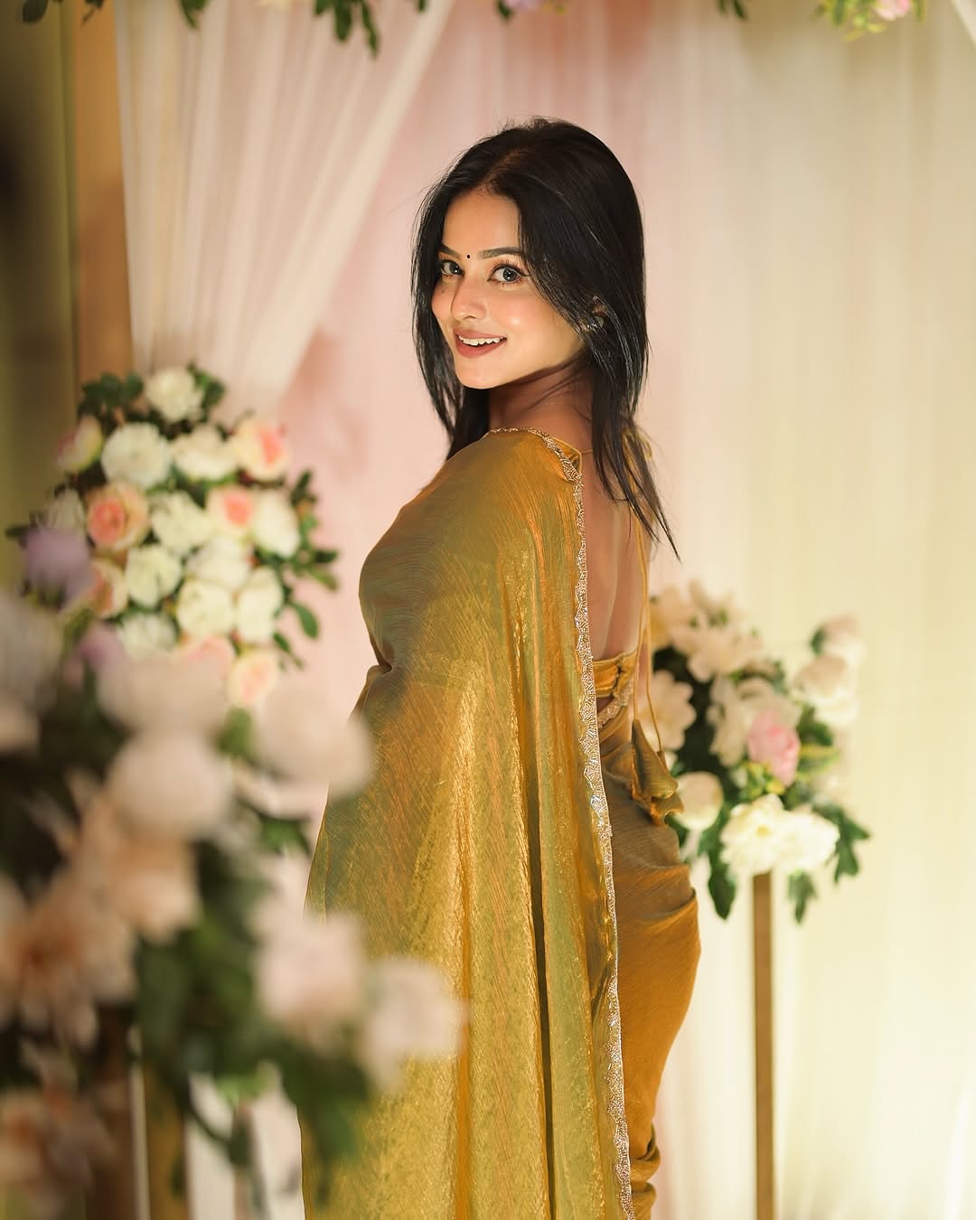 Golden Color Beautiful Partywear Saree
