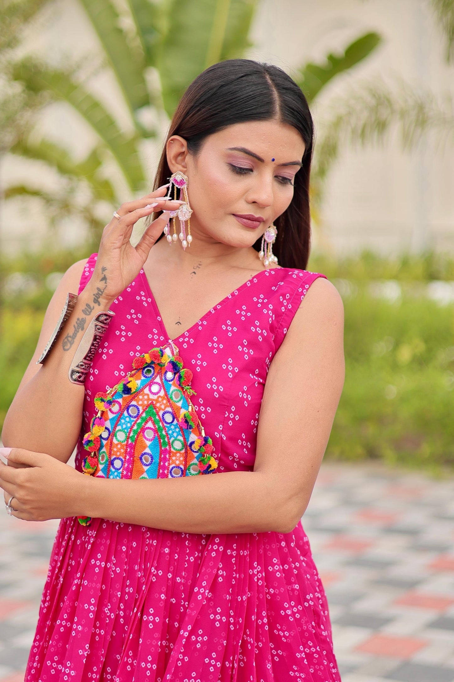 Navratri Special Gamathi Work Gown in pink color