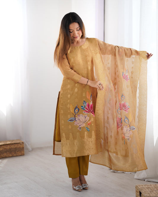 Chiku Color Beautiful Chanderi Silk FAbric Dress