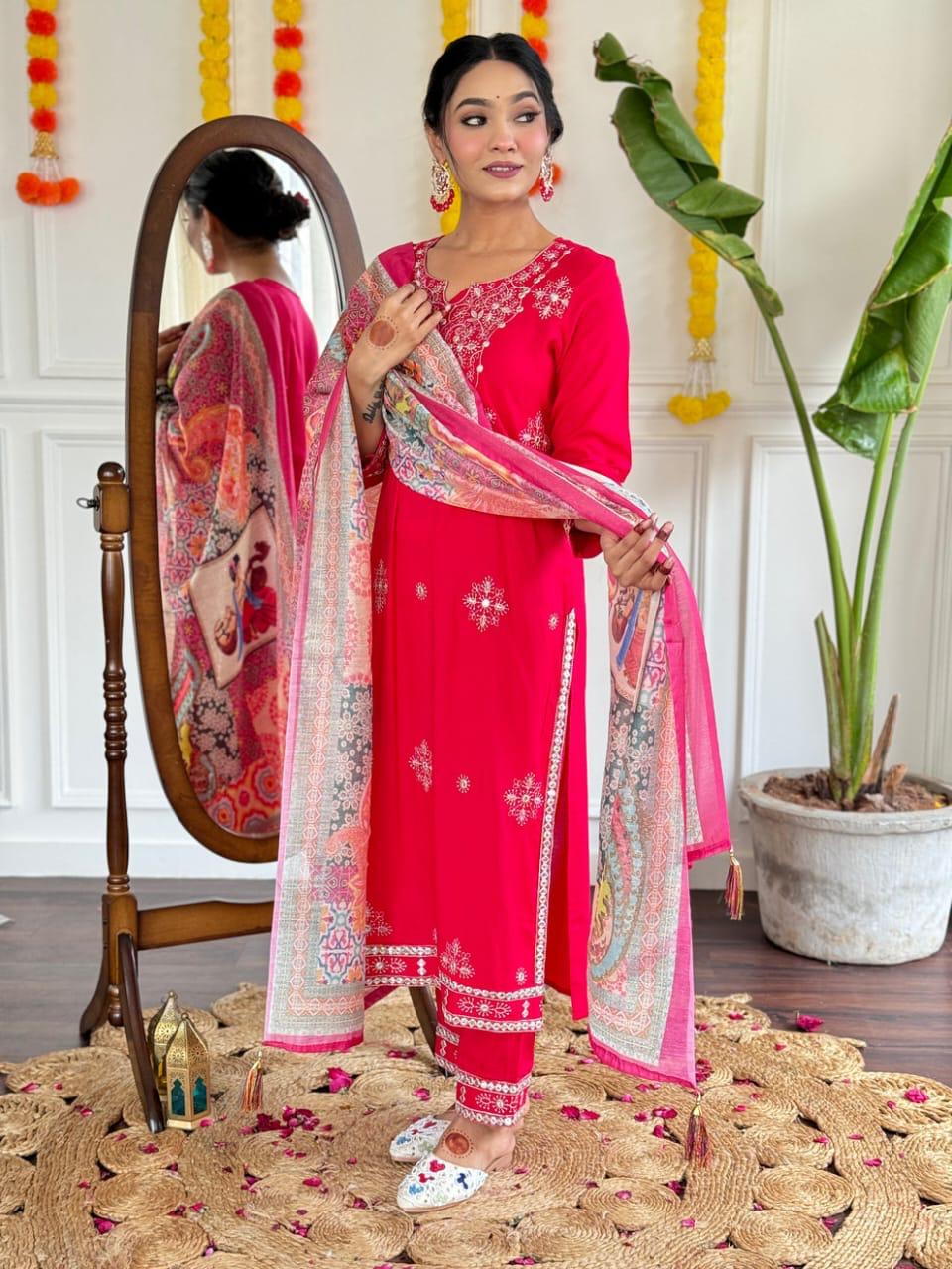 Red Color Beautiful Partywear Dress in Cotton Fabric