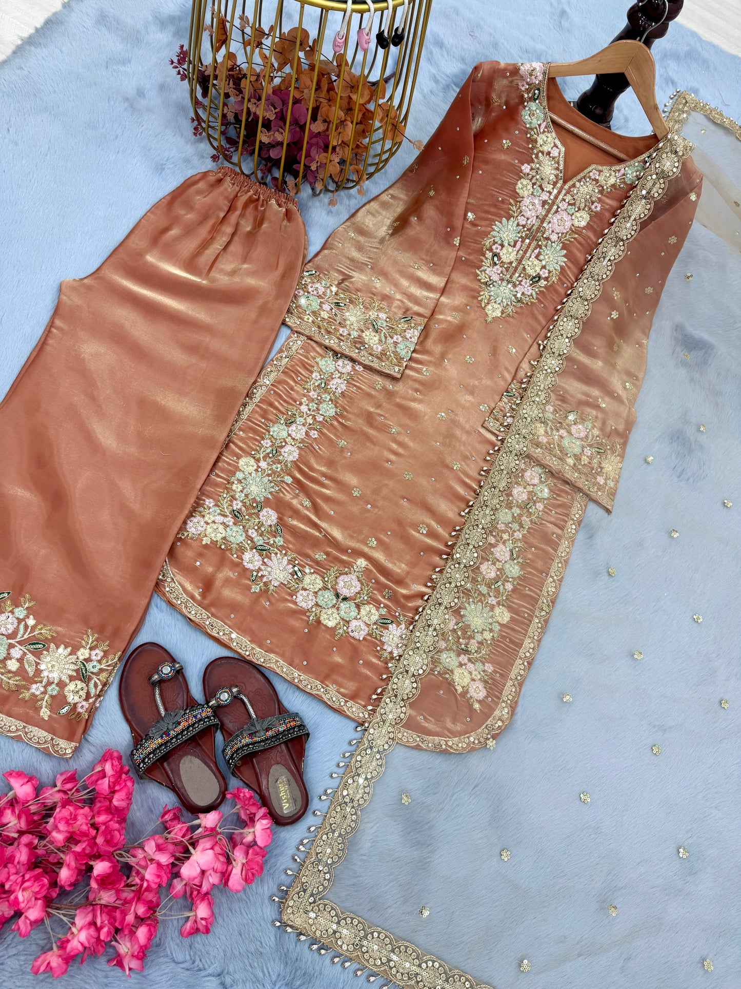 orange Color Beauitful Partywear DRess in Jimmi Choo fabric