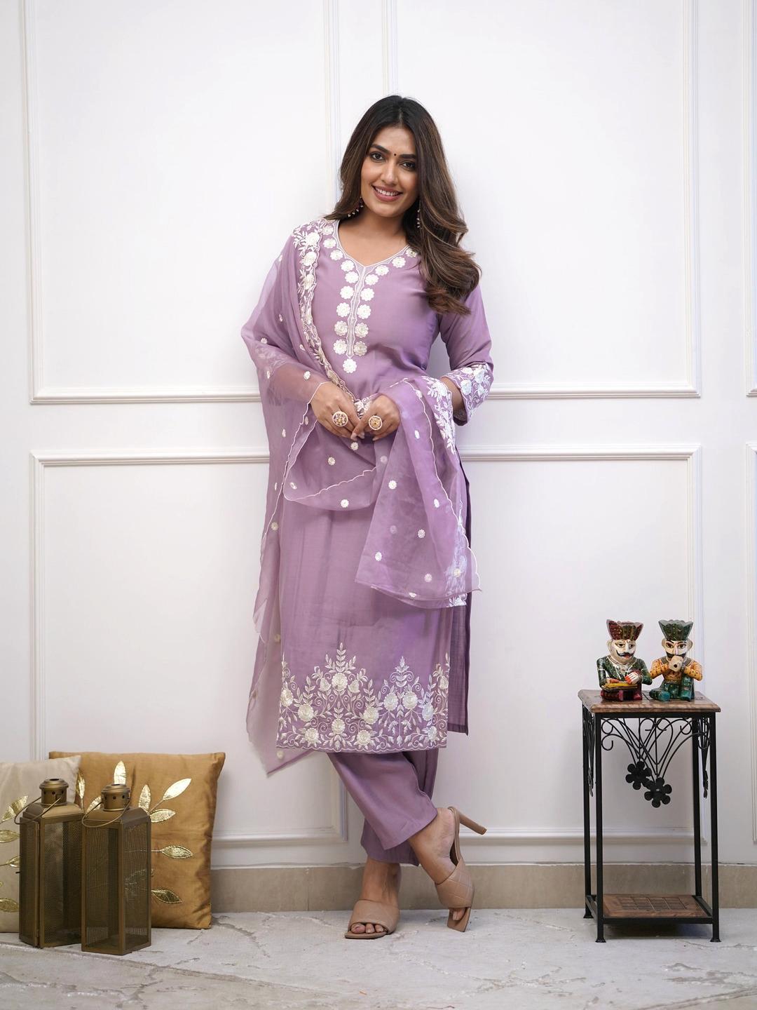 Purple Color Beautiful Dress in Silk Fabric