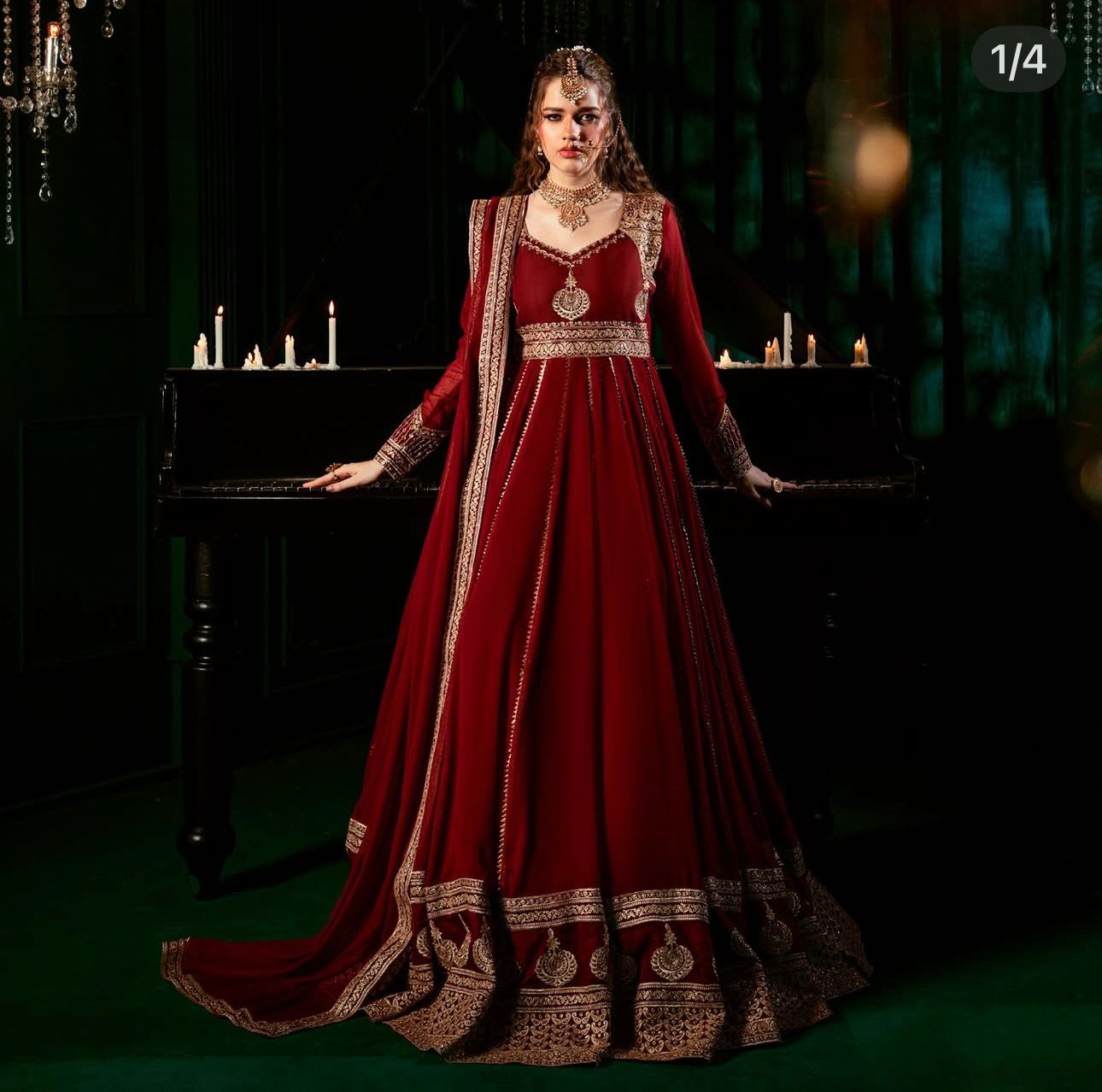 Red Color Beautiful party wear look heavy fox georgette gown pent & dupatta set