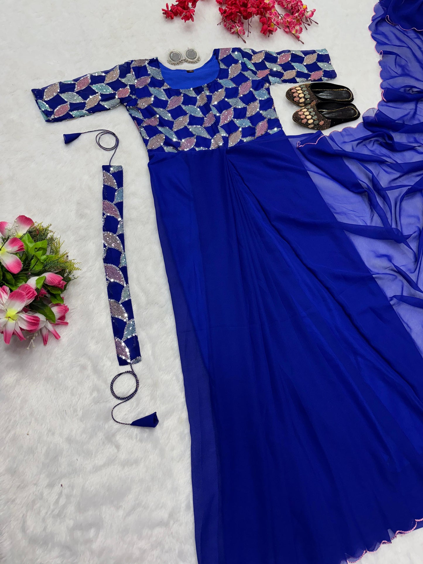 blue color beautiful trending zip nd go embroidery saree