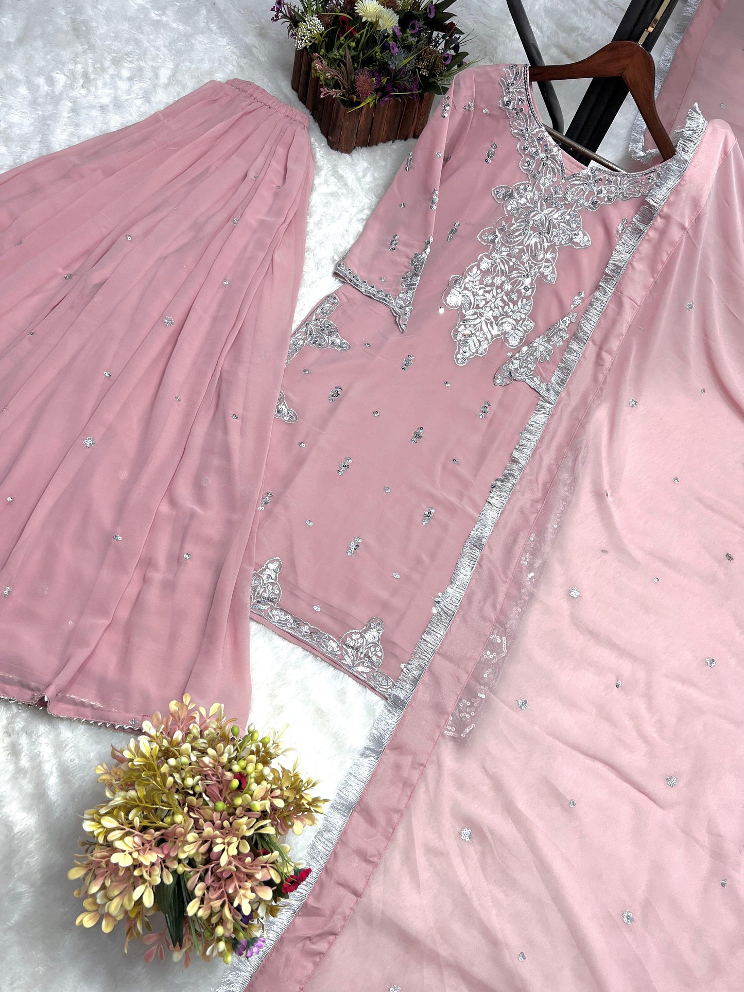Pink Color Beautiful Plazo Suit In Georgette Fabric