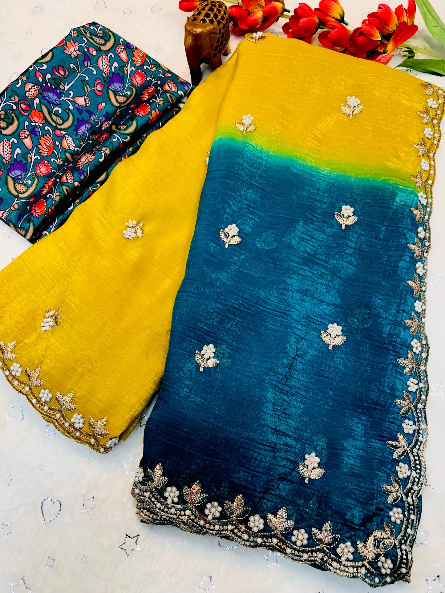 Beautiful Chiffon FAbric Saree for weeding wear