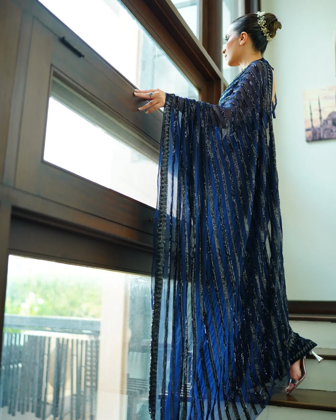 Blue Color Beautiful Sequence Saree in georgette fabric
