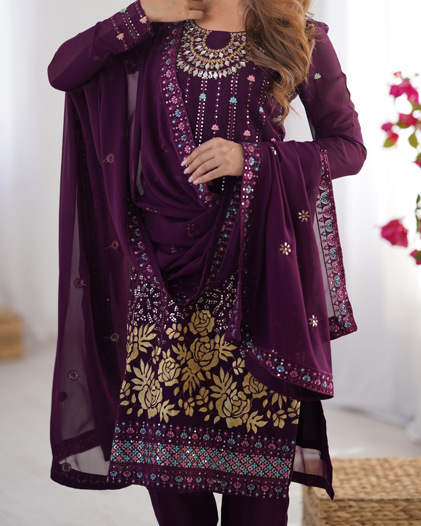 Purple Color Partywear Dress in Georgette FAbric