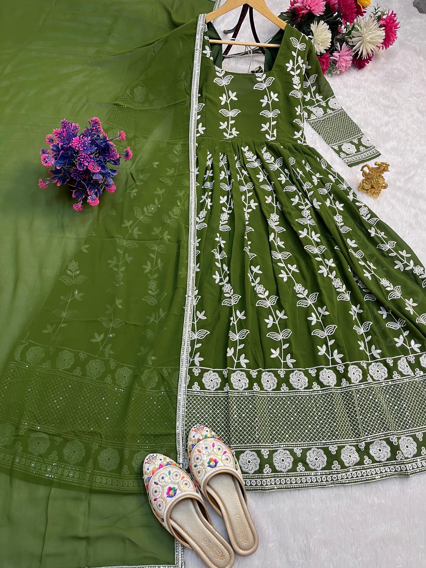 Beautiful Green Color Anarakli Gown in Georgette Fabric