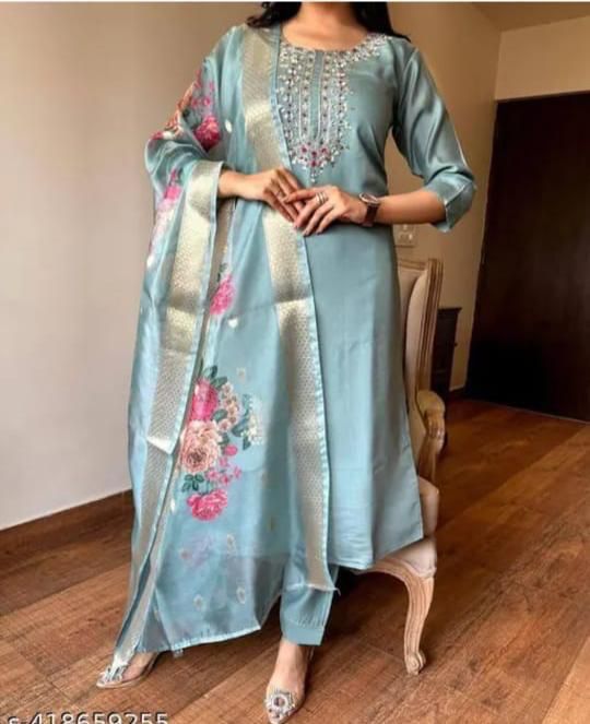 Summer Wear Dress in Roman Silk Fabric