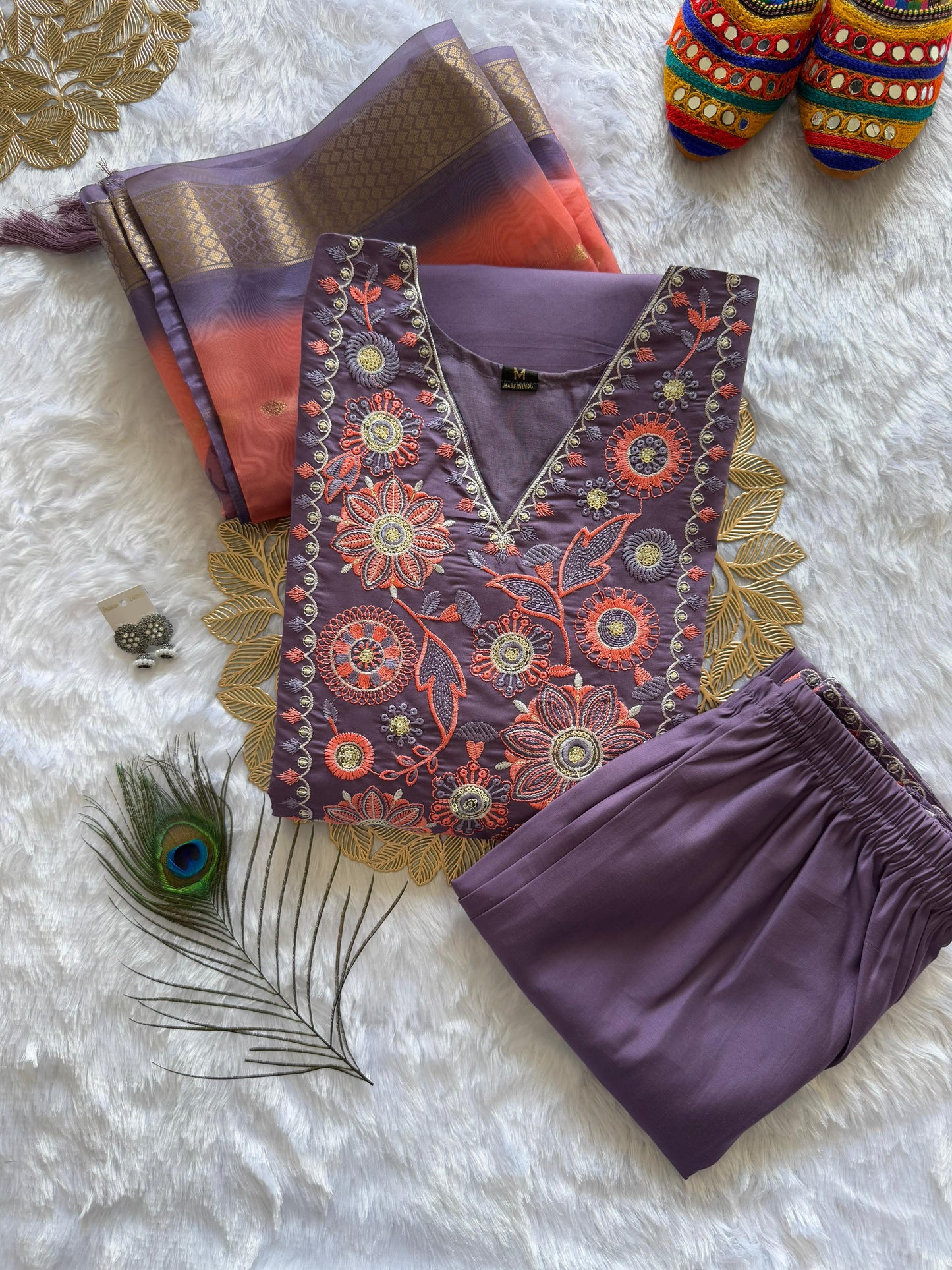 Voilet Color Beautiful Daily Wear Dress in Roman Silk Fabric
