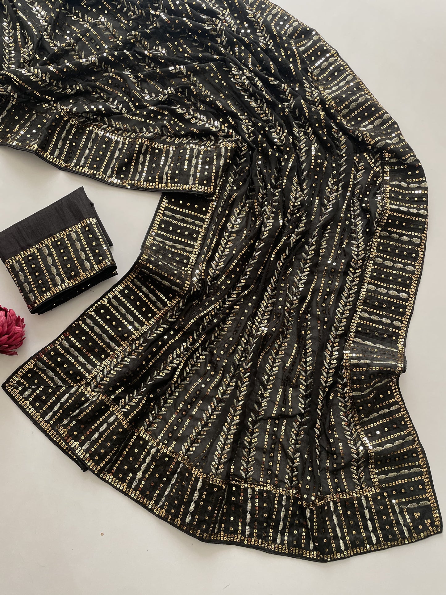 Black Color Beautiful Partywear Georgette Fabric Saree