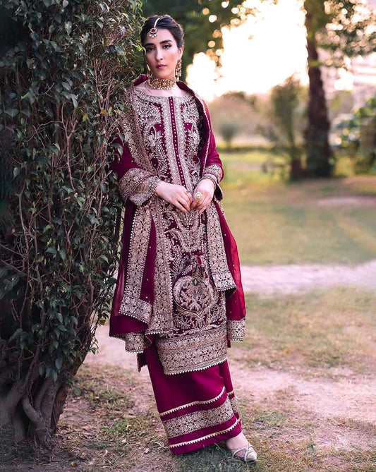 party wear look top-plazzo and dupatta with heavy embroidery work