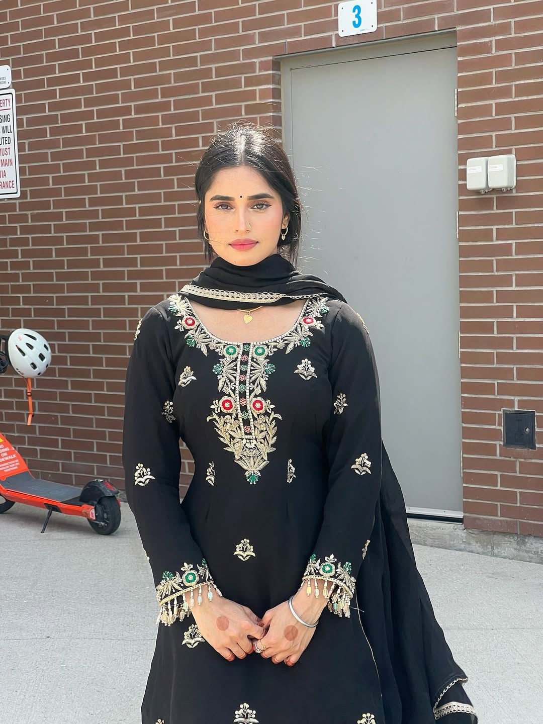 Party Wear Look Top-Sharara And Dupatta With Heavy Embroidery Sequence Work in black color