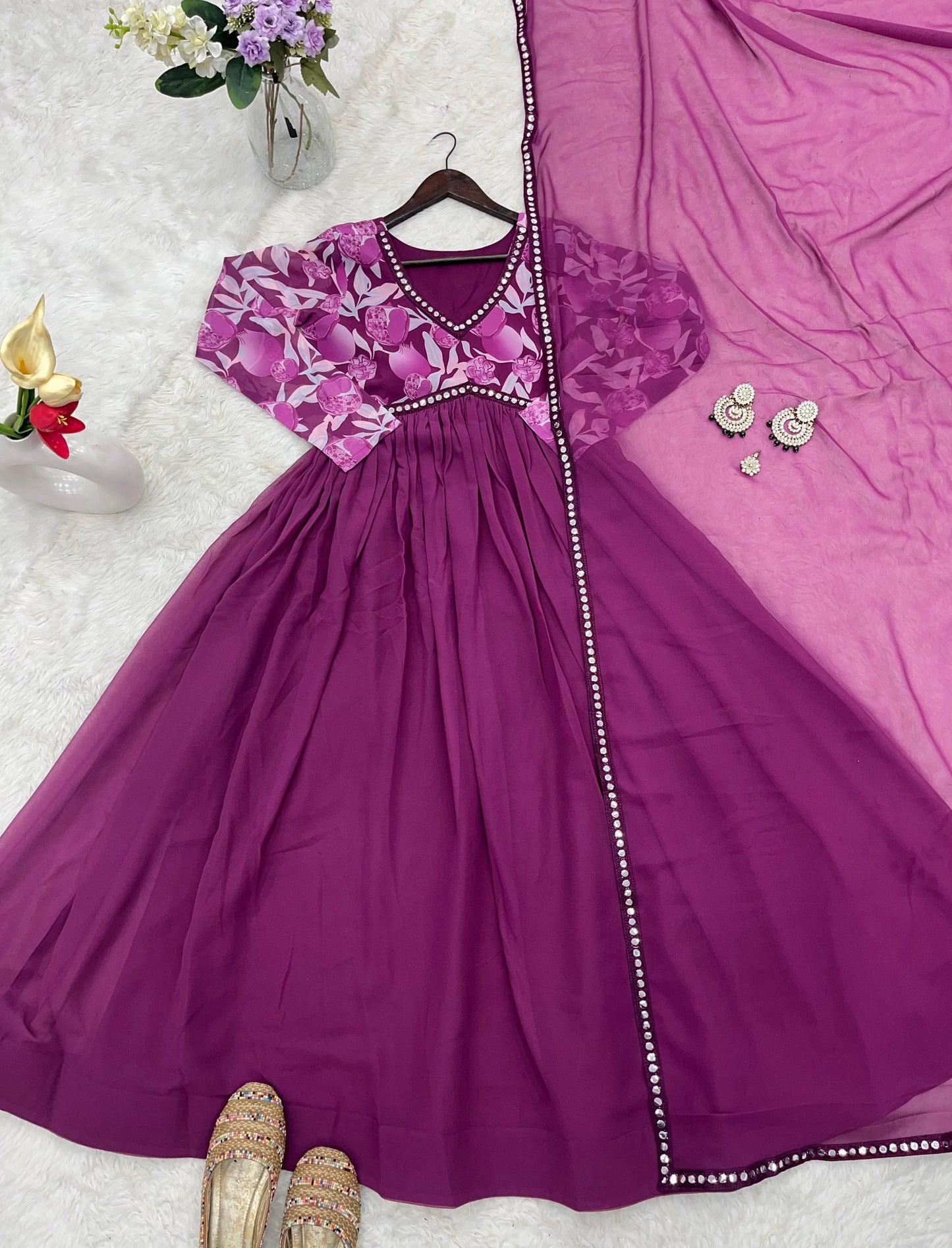 Purple Color Beautiful Partywear ANarkali Dress with dupatta