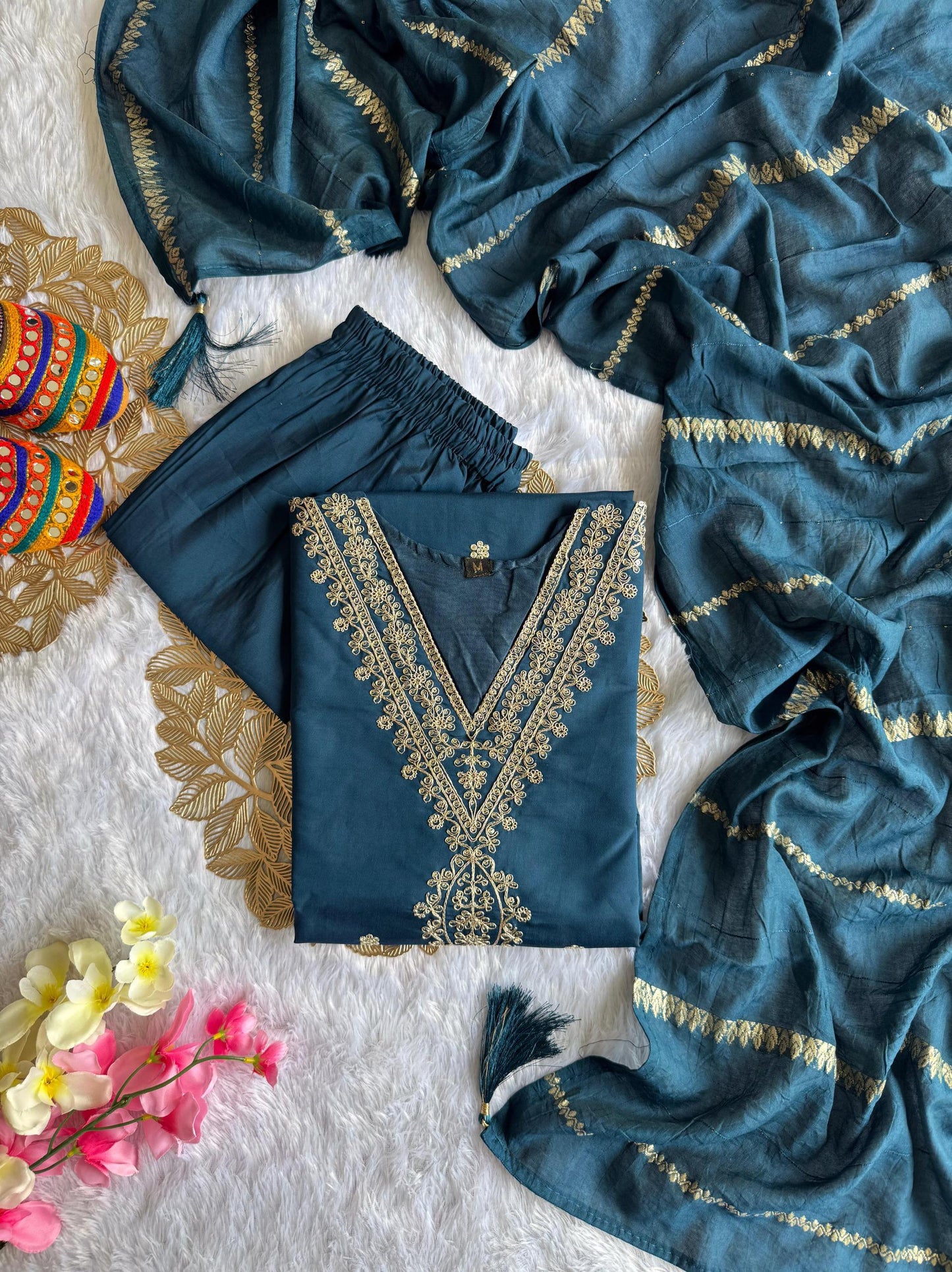Blue Color Beautiful Summer WEar Dress in Roman silk fabric