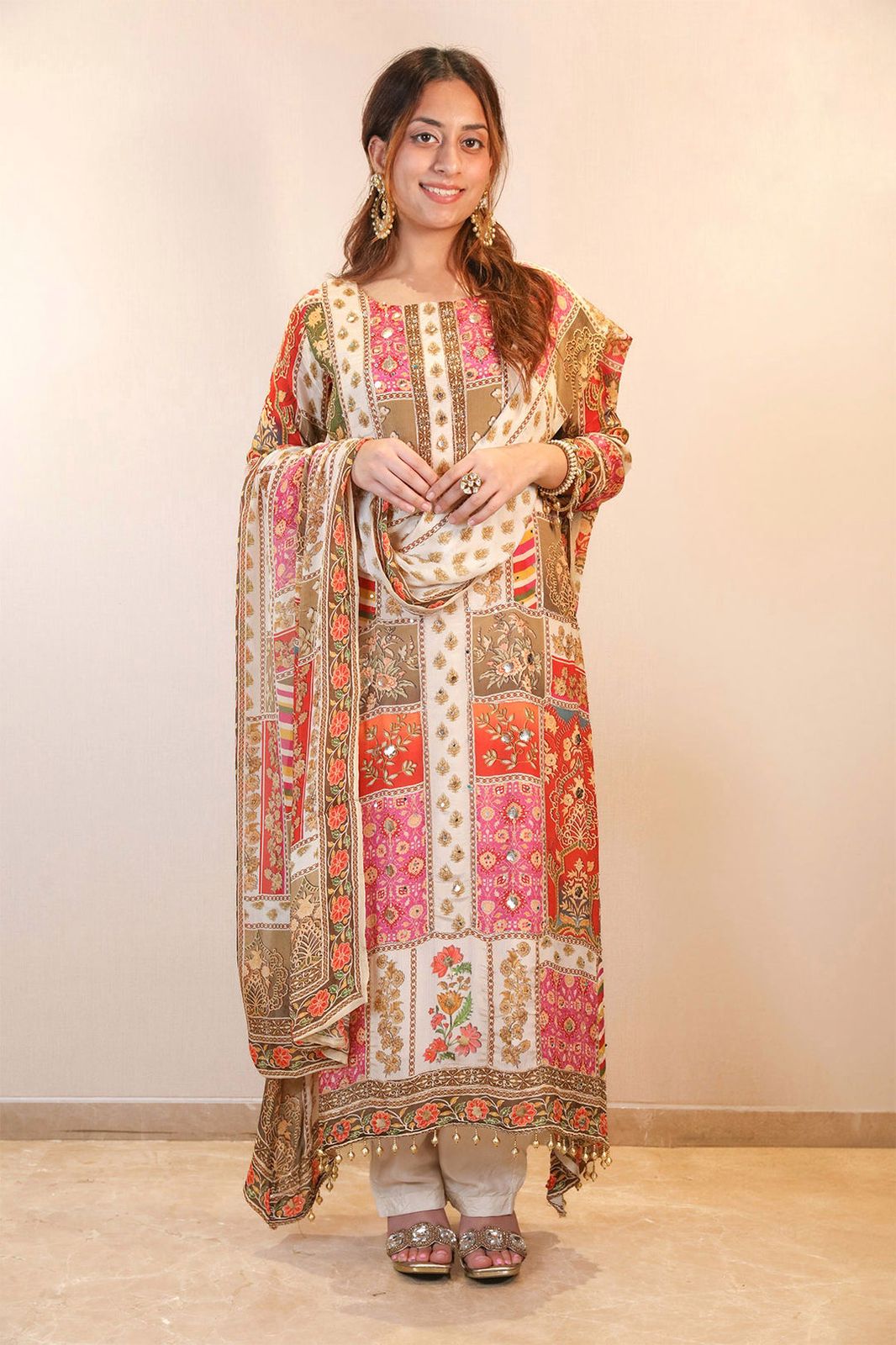 multi color beautiful partywear dress in chinon silk