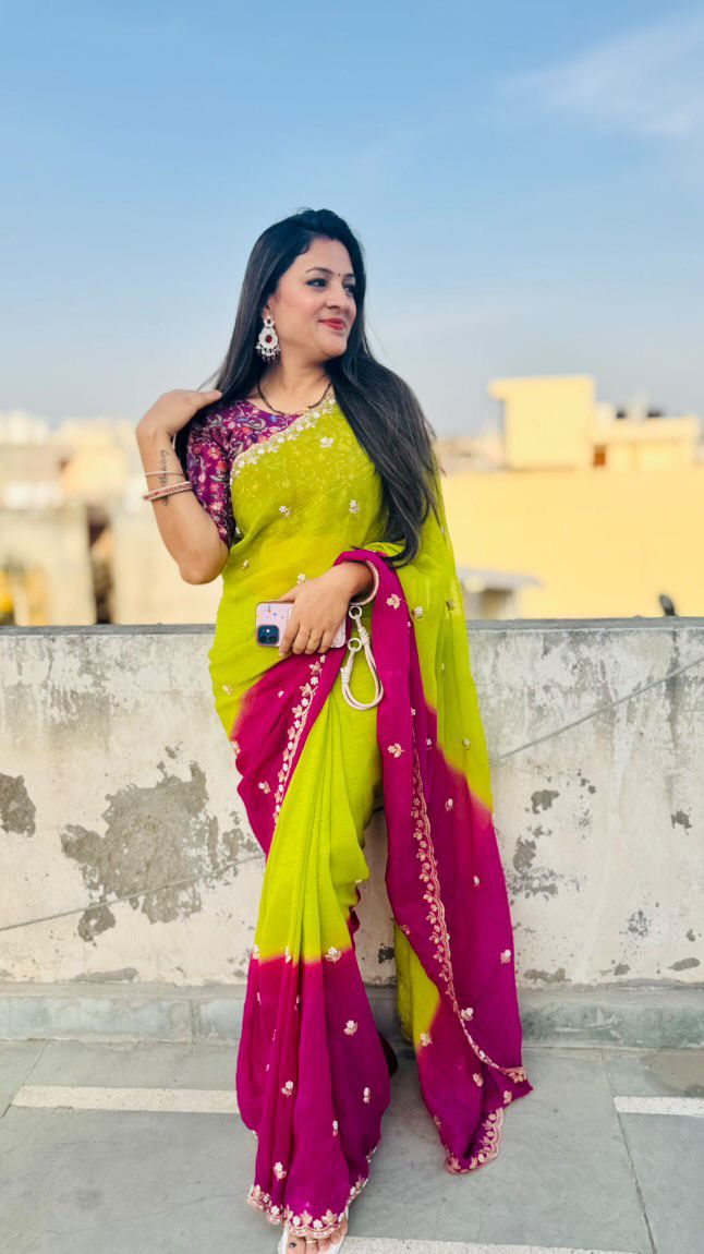 Beautiful Chiffon FAbric Saree for weeding wear