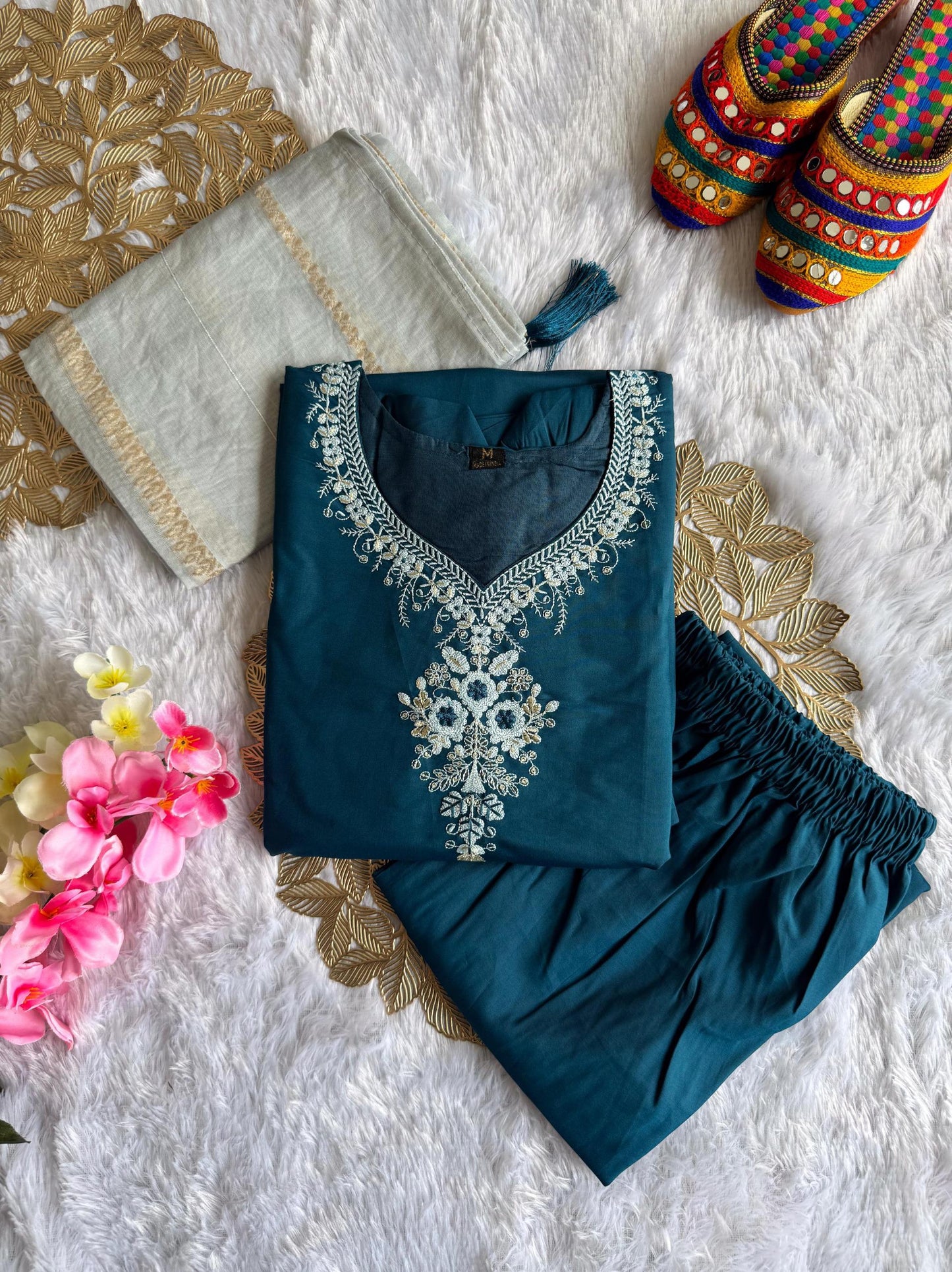 Blue Color Beautiful Summer Wear Dress in Roman silk Fabric