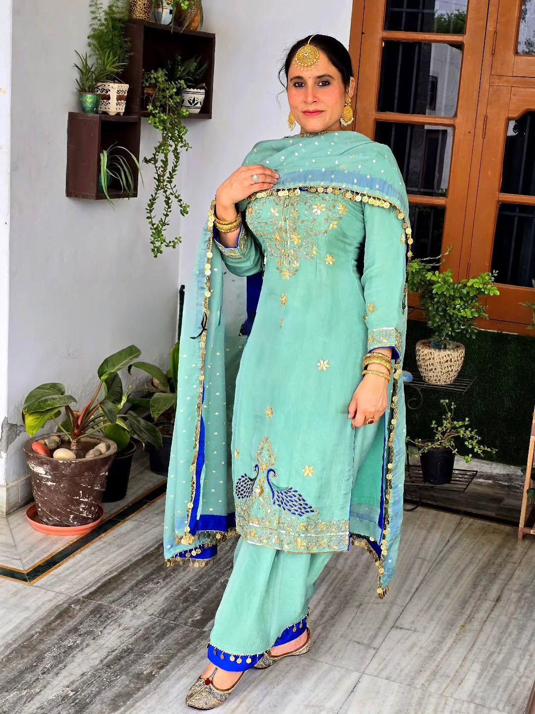 georgette embroidered coding sequence work with fancy top-plazzo dupatta set