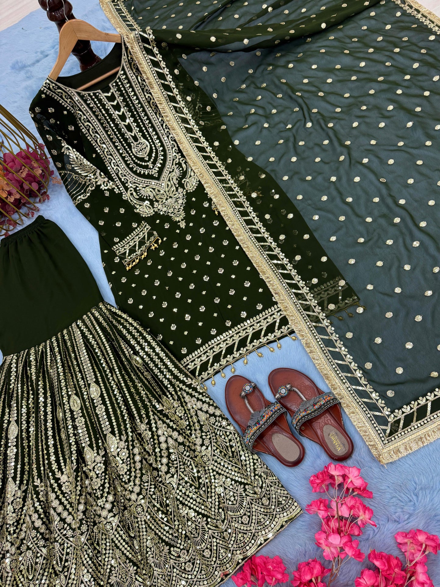Green color Beautiful Sharara Dress in Georgette Fabric