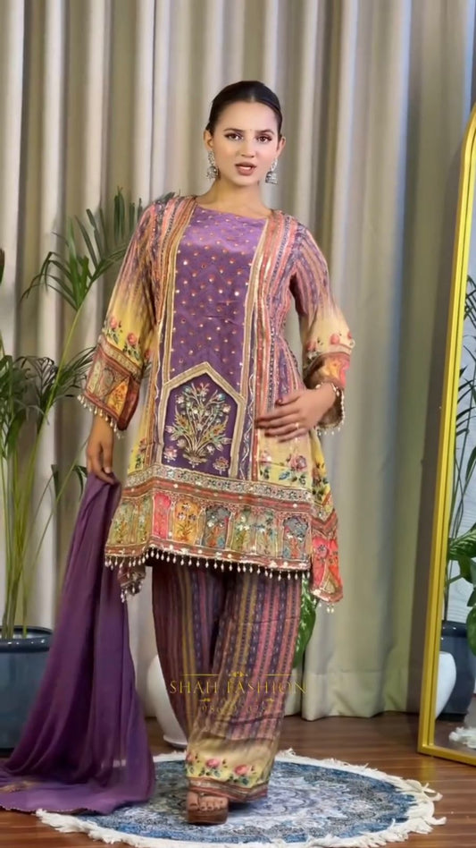 fancy design with digital printed a-top- plazzo with dupatta