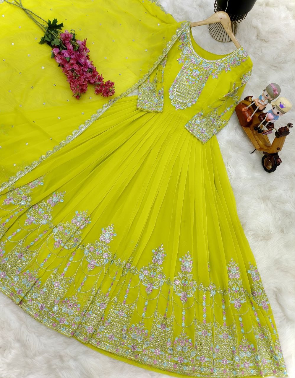 Yellow Color Beautiful Partywear Georgette gown