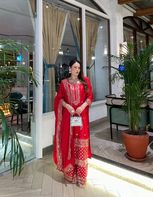 Beautiful karva chath dress in chinon silk fabric