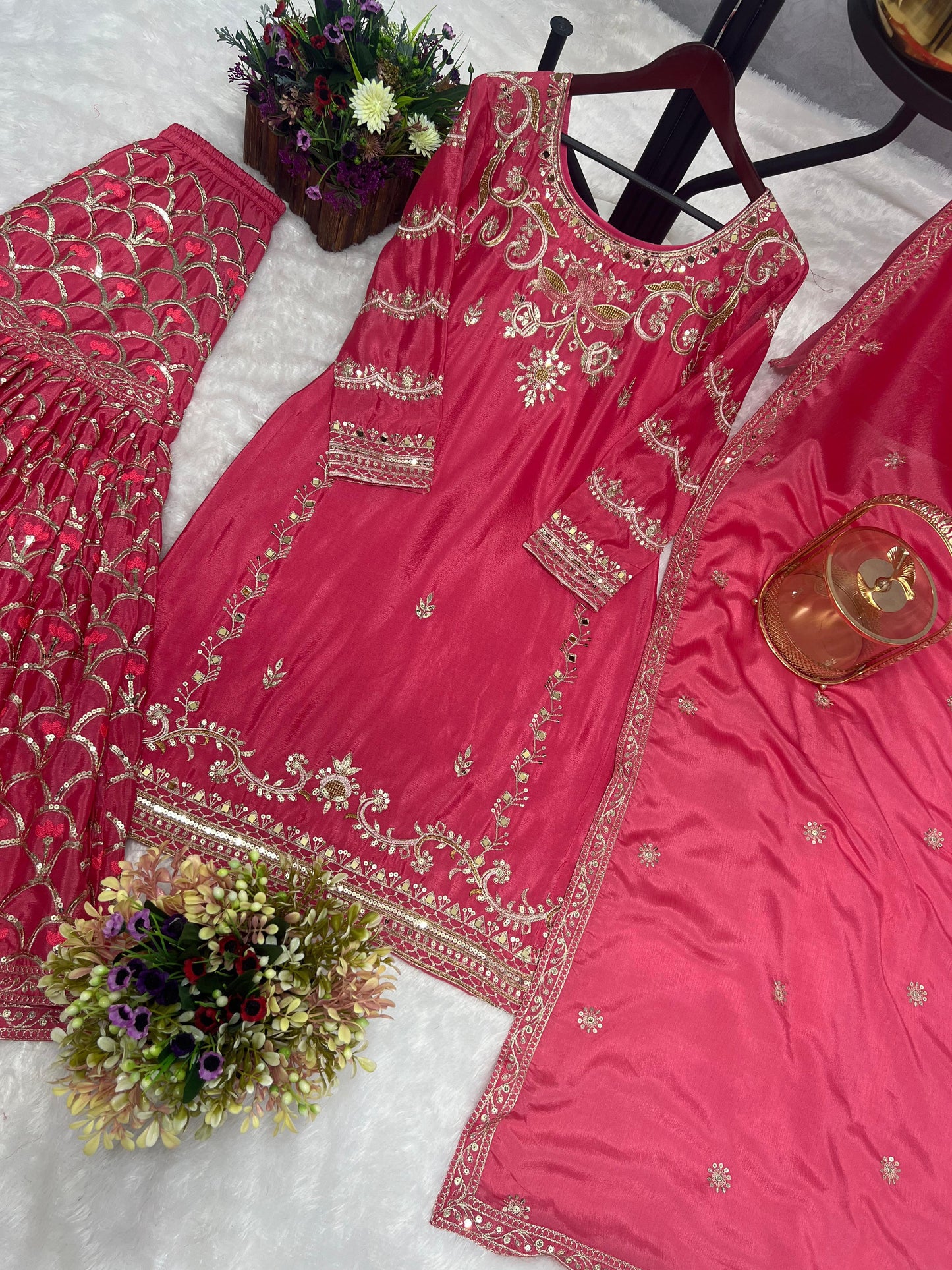 Pink Color Beautiful Partywear Dress in Chinon Silk