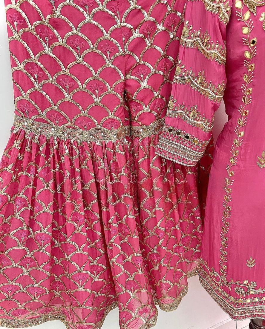 Pink Color Beautiful Partywear Dress in Chinon Silk