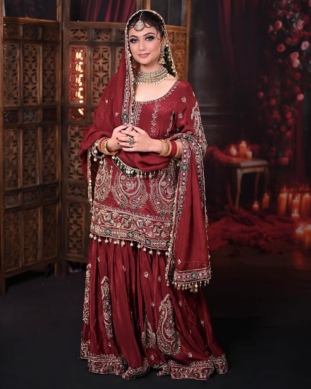 Maroon Red Color Beautiful Plazo Suit in Georgette Fabric